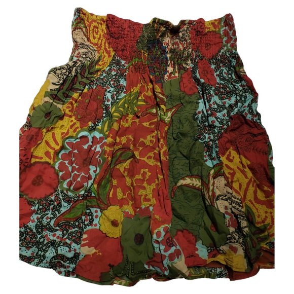 batik floral earth tones Y2K strapless top with elastic and lining, size M - Picture 1 of 11